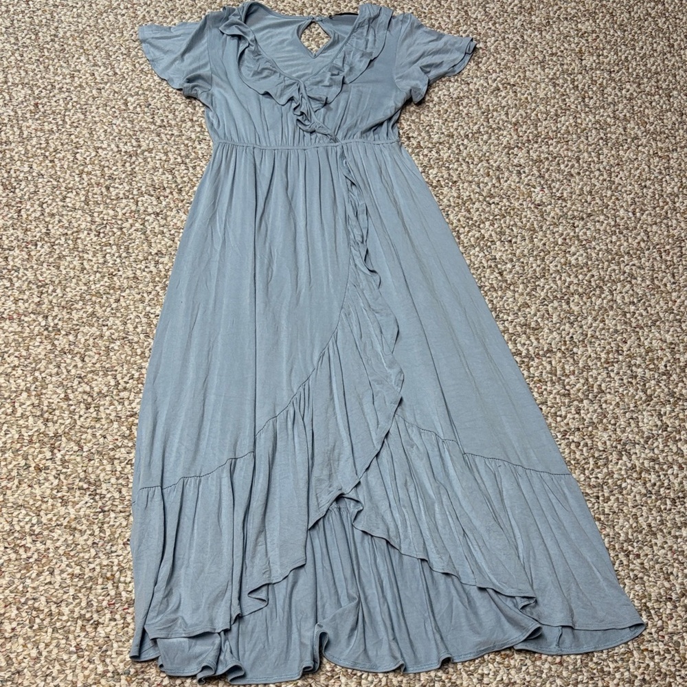 Women’s Slate Blue Ruffle Wrap Maxi Dress